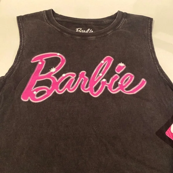 New Men’s Barbie Charcoal Grey/Pink Beach Party Tank Top - Picture 3 of 6